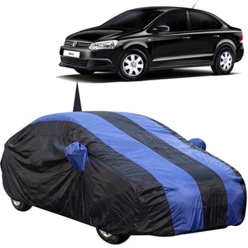 Image of 190 Taffeta Water Resistant Car Body Cover Compatible with Volkswagen Vento with Mirror & Antenna Pockets (Royal /Navy Blue)