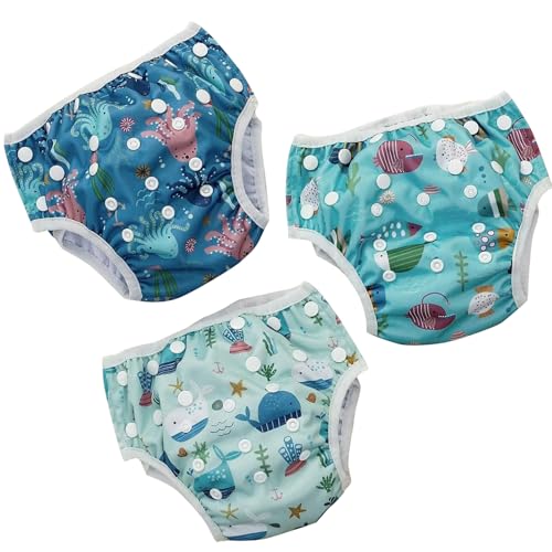 Image of HappyFlute Swim Diapers–Reusable Infant Boy Swimsuit & Swimwear for Newborns,Toddlers(0-3years,10-40lbs)–Perfect Baby Swim Diapers for Beach&Pool Time (Ocean Blue)
