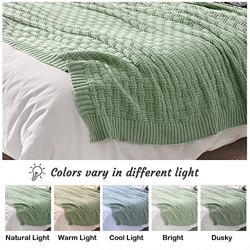 Image of TREELY 100% Cotton Knitted Throw Blanket 90 x 90 Inches, Light Sage Green