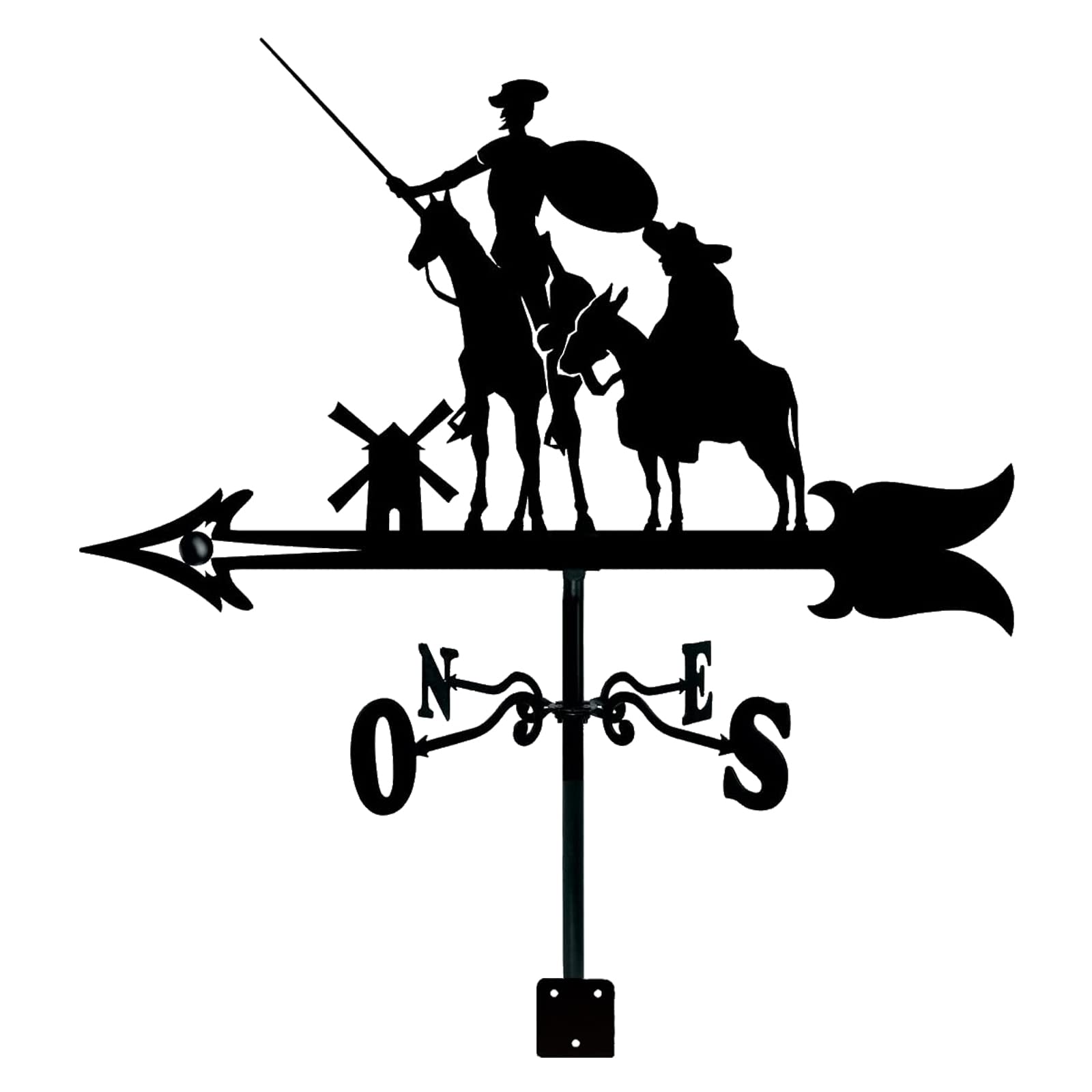 Decorative Garden iron weathervane, Weathervane Don Quixote and Sancho Creative Graphics with Ground Spike and Wall Fixing Wind Direction Indicator Garden Decor Roof, Decorative Wind Directi