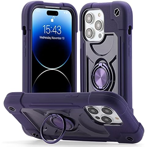 JIFVIK Compatible with iPhone 14 Pro case 6.1 inches with Ring, Soft Silicone and PC Full Body Armor cover, 【Military Grade Protection】 Heavy Duty Protective case for 14 Pro. (Dark Purple) Cover