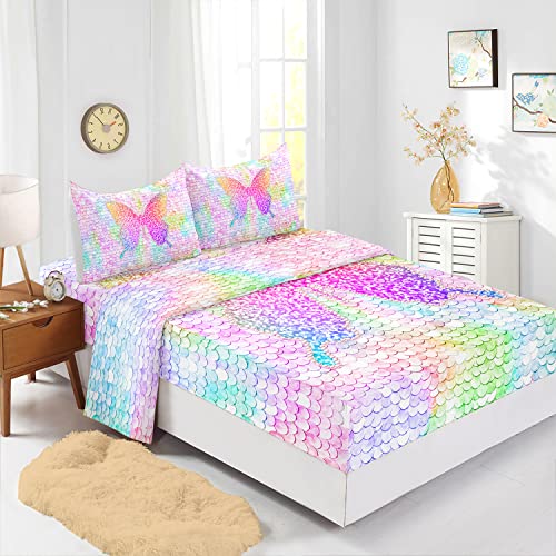 Cvhouse Rainbow Butterfly Bed Sheets Sets Twin Size,Rainbow Butterfly Bedding Sets For Girls Kids Teens,Rainbow Butterfly Fitted Sheet Sets,1 Flat Sheet & 1 Fitted Sheet With 2 Pillow Cases - 4 Pieces #TOP12