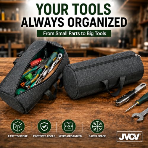 Image of JVCV 15 Inch Small Tool Bag for Cars, Large Capacity Wide Mouth, Zipper Storage Kit, Tote Handbag Trunk Organizer for Car, Suv, Sedan, Truck, Minivan (Small - Tool Bag).