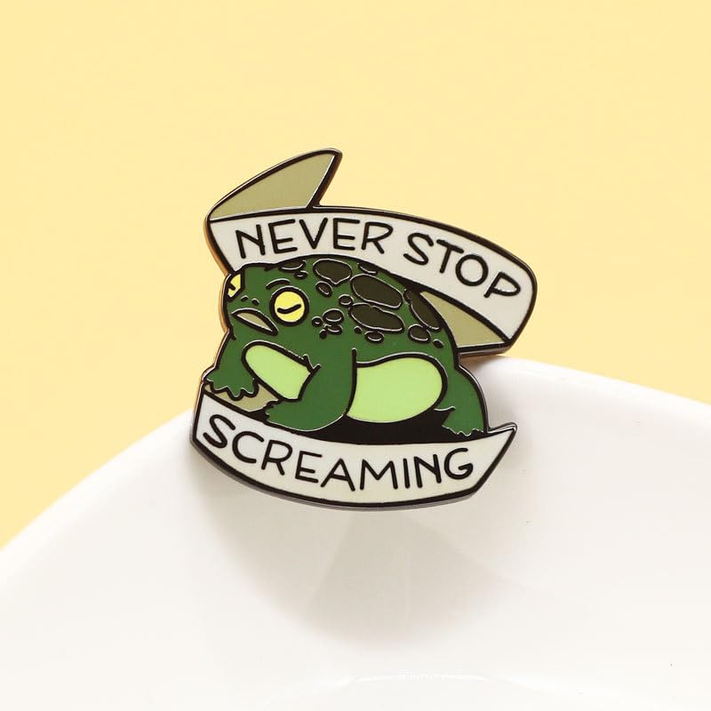 Never Stop Screaming Funny Frog Cartoon Toad Enamel Pins Rain Frog Brooch Lapel Badge for Backpacks Clothing Jackets Hats Fashion Jewelry