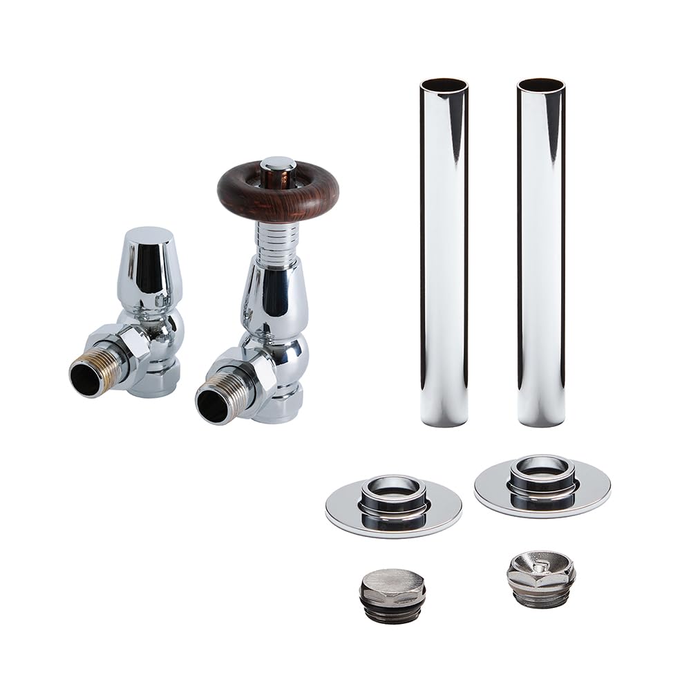 Milano Chrome Angled Heated Towel Rail Radiator Thermostatic Lockshield Valve Pipe Sleeve