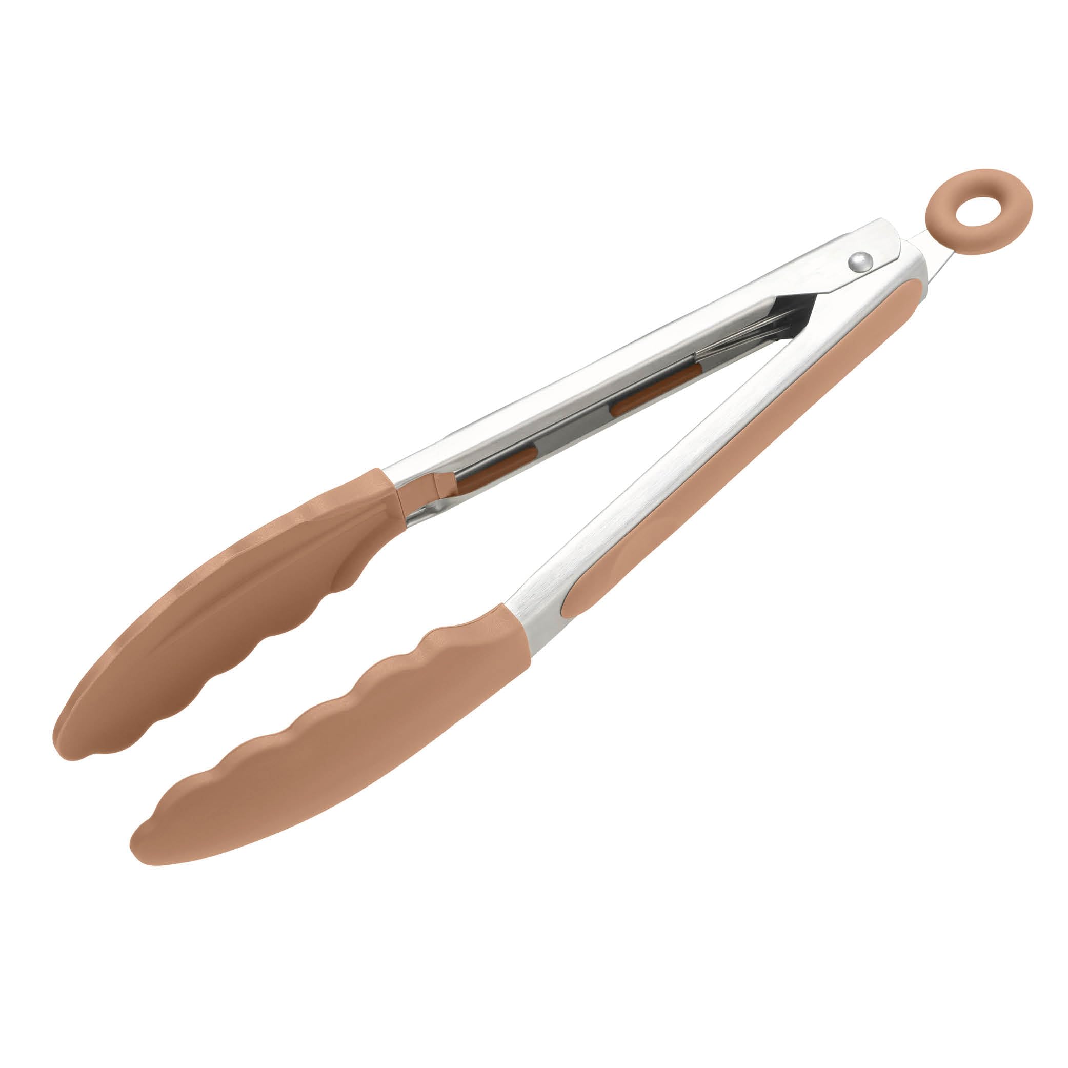 Wiltshire Silicone Kitchen Tongs 23cm, Cooking & Serving Tongs, Salad & BBQ Tongs, Stainless Steel, Heat-Resistant Utensil, Non-Stick, Non-Scratch Tip, Mocha, 27x3.5x3.7cm