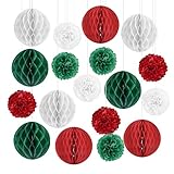 Mutool Christmas Decoration Set-18PCS Reusable Tissue Paper Pom Poms Honeycomb Balls for Xmas Christmas Winter Festival New Year Home Party Decoration, Wall Ceiling Door Hanging Decor Supplies