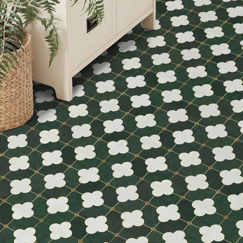 10Pcs Peel and Stick Floor Tile, 12\"x12\" Self Adhesive Floor Tiles Waterproof, Vintage Green Pattern for Bathroom, Bedrooms,Living Room, Kitchen(10 Sq.ft.) - Thumbnail 6
