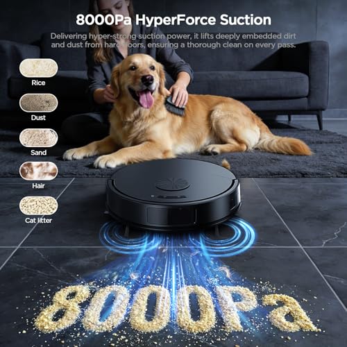 Robot Vacuum and Mop Combo, 8000Pa Strong Suction 2 in 1 Vacuum Robot with Mopping, with Schedule, Wi-Fi/App/Remote, Self-Charging, Slim, Ideal for Hard Floor, Pet Hair, Low-Pile Carpet - Image 5