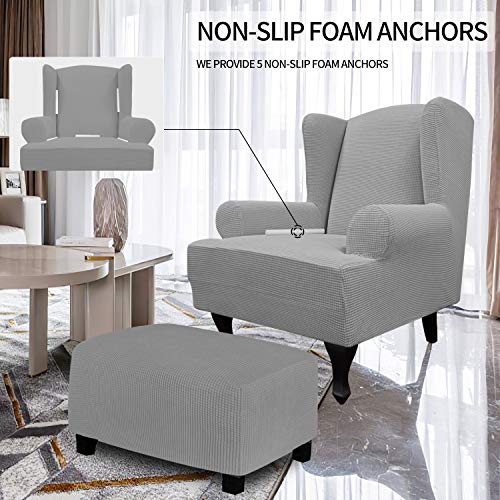 Image of Easy-Going Stretch Large Wingback Chair Sofa Slipcover Light Gray | 1-Piece Sofa Cover Furniture Protector Couch Soft with Bottom, Spandex Jacquard