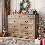 LINSY HOME 9 Drawers Dresser for Bedroom, Wide Wood Chest of Drawers with Metal Handle, Farmhouse Tall Drawer Organizer for Bedroom, Closet, Living Room, Hallway and Entryway, Rustic Oak