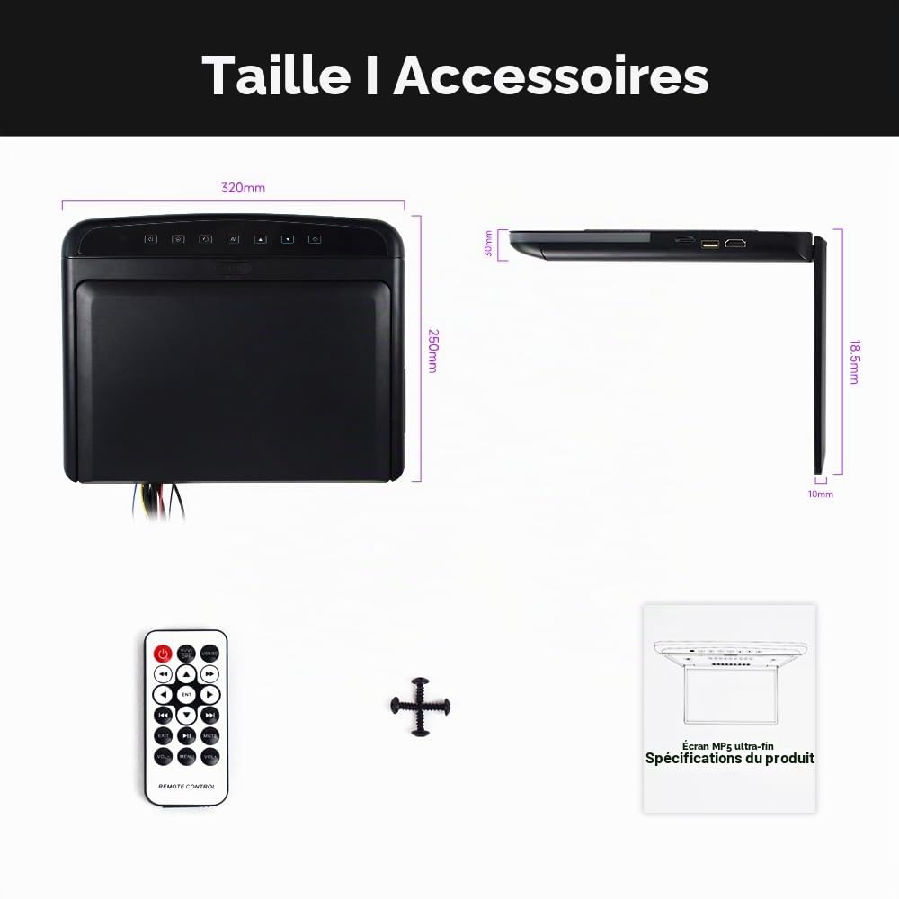 Moniteur de voiture 10,1 pouces 1080p vidéo HD numérique TFT écran large écran ultra-mince monté voiture toit rabattable lecteur HDMI IR FM USB