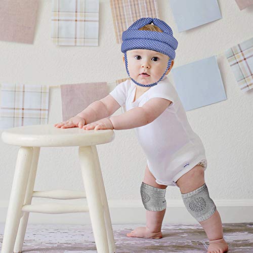 TORASO Baby Helmet & Knee Pads for Crawling & Walking, Age 6-36 Months, Blue Dots