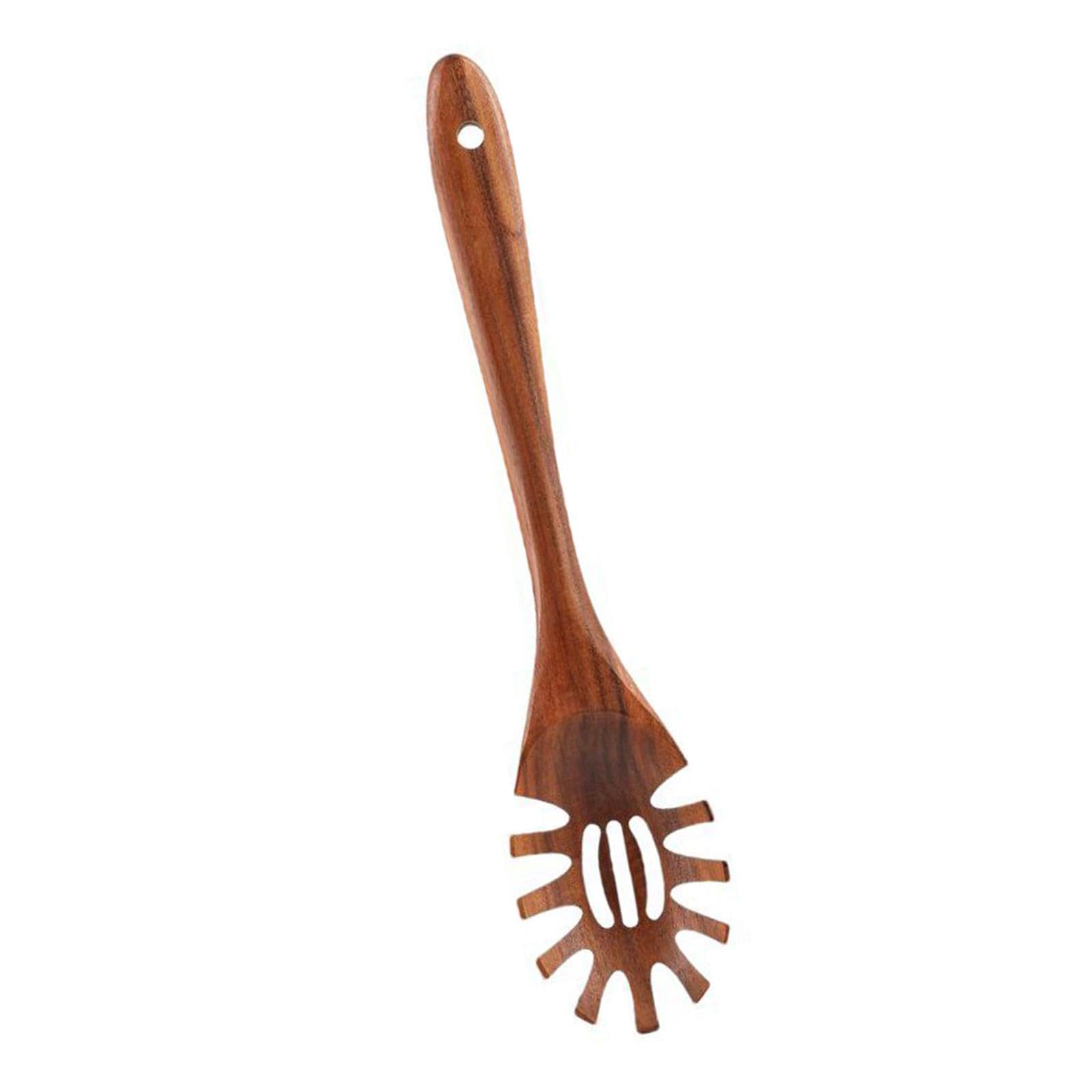 MALSSE Multipurpose Wooden Spoon for Serving Food Nonstick Ergonomic Handle Tongs with Nonstick Finish Wooden Noodles Spoon