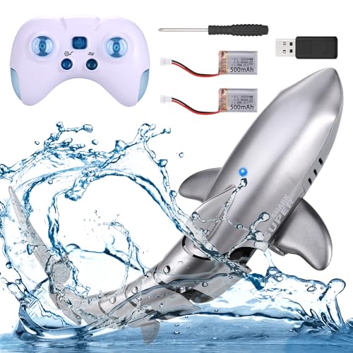 Wyxron Tiburón Teledirigido, 2.4GHz Lancha Teledirigida, Tiburón Simulado Barco Teledirigido, con 2 Baterías Recargables, Motores Duales de Alta Velocidad, Juguetes Acuáticos para Adultos y Niños