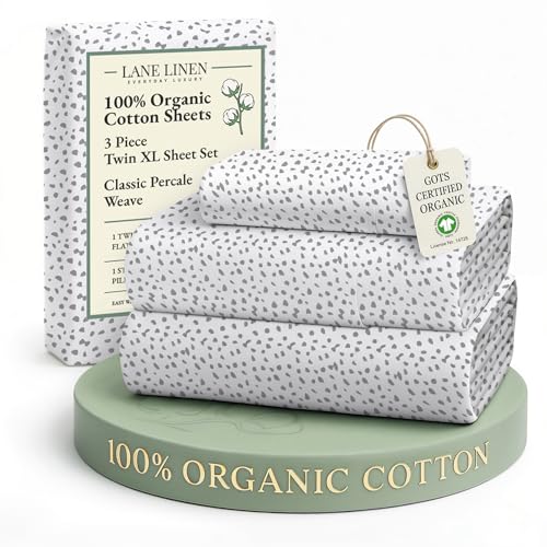 Image of LANE LINEN 100% Organic Cotton Sustainaly Produced Twin XL Bed Sheets, Okeo Tex Certified Printed Cotton Sheets, Luxury Hotel Percale Soft & Comfy Comes in Variety of Colors & Prints- Haze Grey