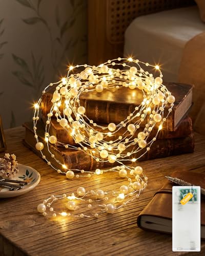 AdalyRoma Perlen Lichterkette mit timer,2m 20led Perlengirlanden Lichterkette,batteriebetrieben,Warmweiß LED Perlenlichterkette für Hochzeit, Valentinstag, Party Deko