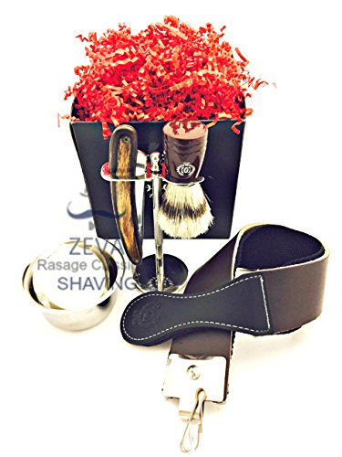 Straight Razor Cut Throat Shavette Mens Shaving Classic Shave -Comes in Gift Box- Men Grooming Shaving kit Stainless Steel Razor Leather Strap/Strop for Straight razor honing sharpening