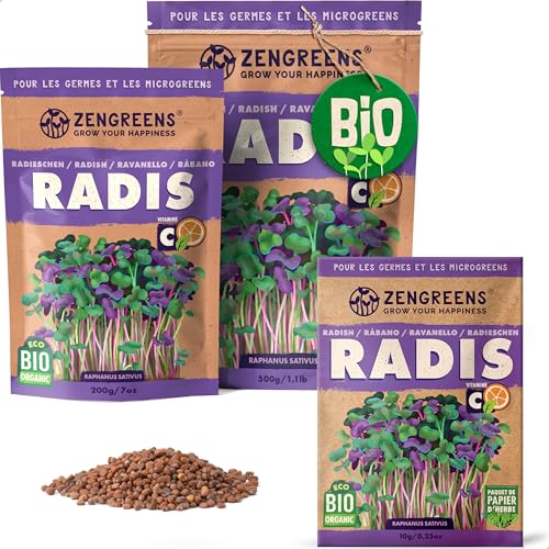 ZenGreens® - Graines de radis rambo bio - Choisissez entre 10g, 200g et 500g - Graines de radis rambo avec un taux de germination supérieur à 97% - Microgreens