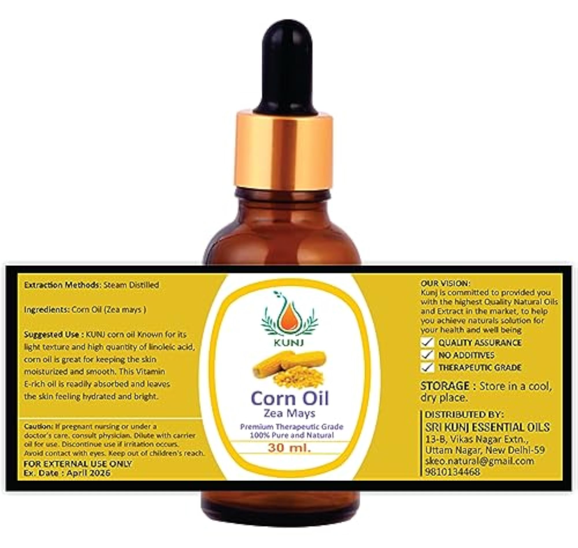 KUNJ Corn Carrier Essential Oil, 100% Pure & Natural