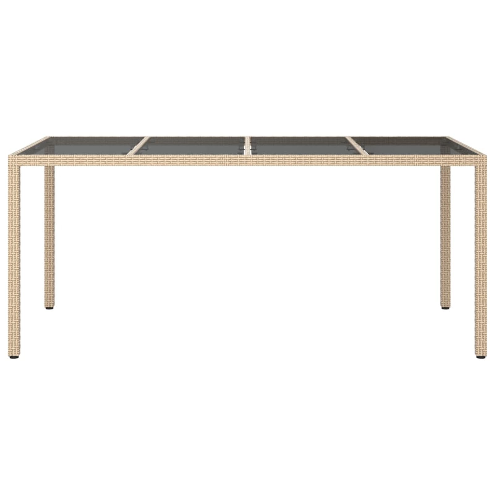Homgoday Mesa de jardín beige 190 x 90 x 75 cm cristal templado poliratán, mesa de exterior, mesa de terraza, mesa de comedor, mesa de jardín, mesas exteriores