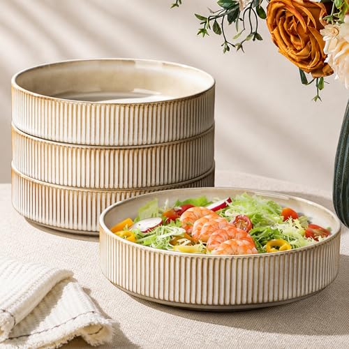 GBhome 7.5 Inch Pasta Bowls Set of 4, Ceramic Salad Bowls, Cappuccino