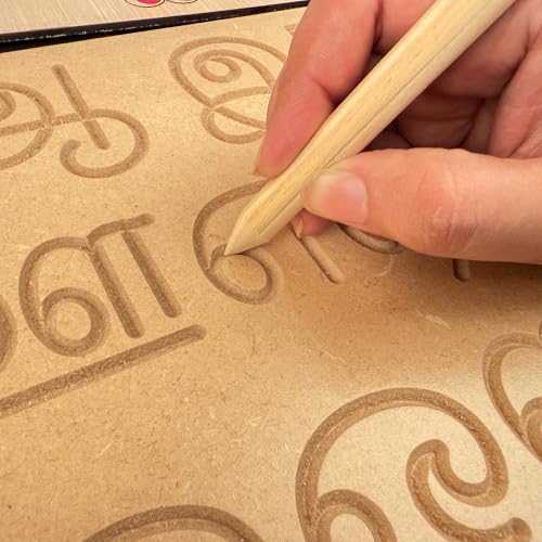 Image of BuGBee Tamil Alphabet Tracing Board for Kids | Uyir Ezhuthu & Mei Ezhuthu Wooden Writing Slate with Pencil | Montessori Tamil Learning Toy for Toddlers 2 3 4 5+ Years (Pack of 2 Boards)