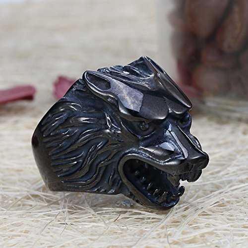 Stainless Steel Roaring Wolf Werewolf Head Mens Ring Black Vintage #TOP4
