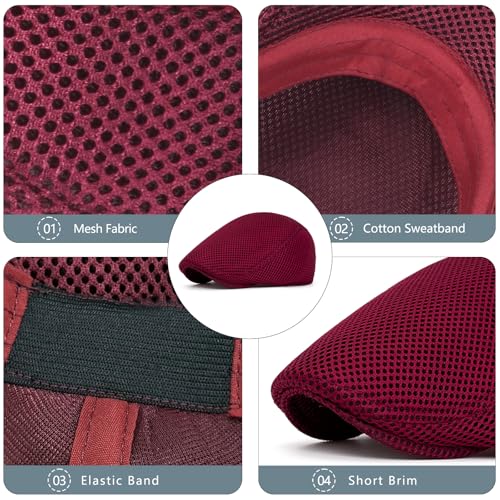 Image of meioro Men's Mesh Flat Cap Summer Breathable Newsboy Hats Beret Ivy Cap Gatsby Irish Cabbie Driving Hat Full Head Wrap