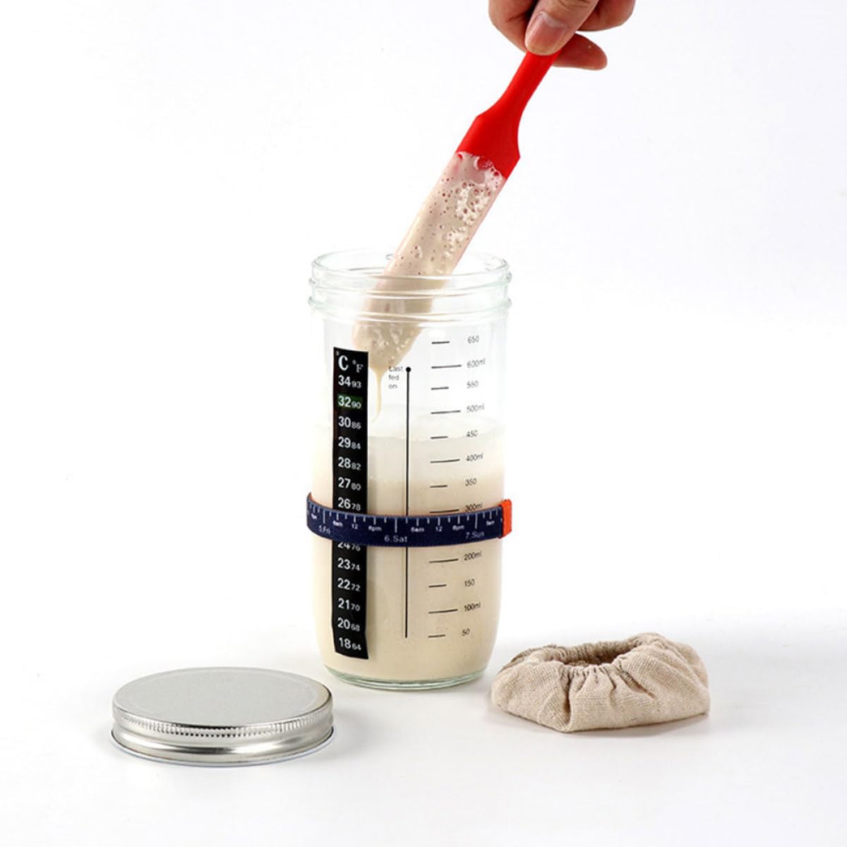 BESTYASH Barattolo di Vetro per Fermentazione con Scala Spatola in Silicone Coperchio