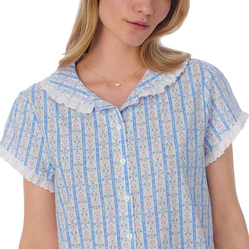 Image of Lanz of Salzburg Women's Cotton Capri Pajama Set, Short Sleeve Button-Front Top & Cropped Pants, Soft & Lightweight Sleepwear
