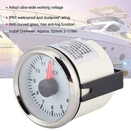 2Inch Clock Meter Gauge Universal 012 Hourmeter Clock Instrument Panel Gauges Display Red Backlight 12V/24V For Car Boat Yacht(White) #TOP4