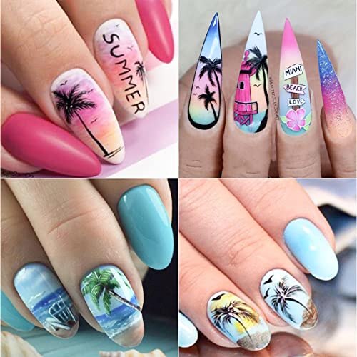 Coconut Trees Nail Art Stickers Summer Beach Nail Decals Stickers For Nail Art Plam Tree Tropical Style Nail Art Water Transfer Decals Sliders For Summer Nails Art Decoration Supplies Manicure Tips #TOP1