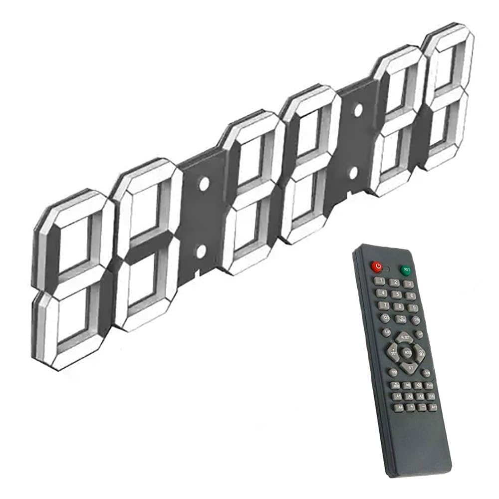 Orologio da Parete Digitale A LED da 27 Pollici, Calendario, Dimmer Automatico, Sveglia, Termometro, Luminosità A 8 Livelli, for Magazzino Industriale Palestra Mensa, con Telecomando(White)