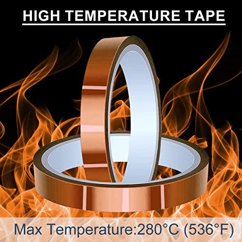 Image of 2 Rolls 20mm x 28m(90ft) High Temperature Tape High Temp Tape Polyimide Heat Resistant Tape Thermal Tape Kapton Tape for Masking /Solder / 3D Printers /Battery