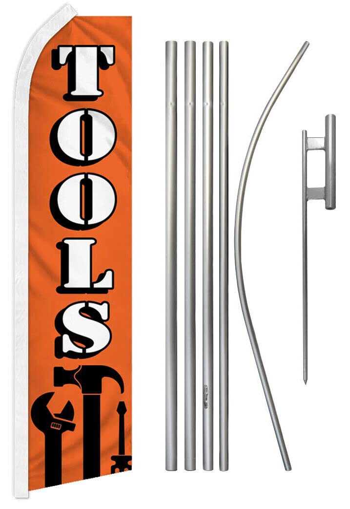 Tools Orange White & Black 2.5'x11.5' Advertising Super Knit Polyester Swooper Feather Super Flag With 16' Aluminum Swooper Flag Pole Kit & Ground Spike
