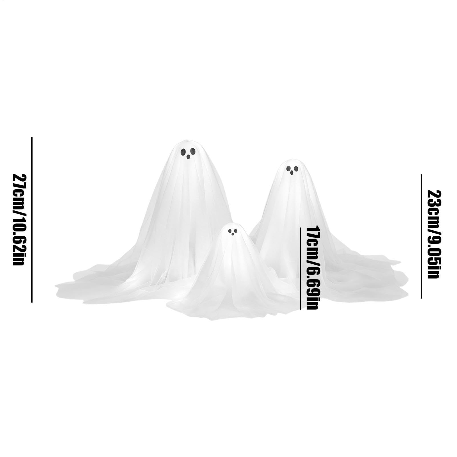 Halloween fantasma 3 pezzi illuminato Halloween Decor | Ghost, luce LED con base in legno, per feste, casa, ufficio, soggiorno, libreria, mensola