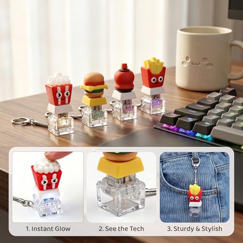 Image of Keyboard Fidget Toy, Four Key Mechanical Style Keychain with Snake Chain, Stress Relief Gadget for Office Workers and Students, Portable Anxiety Relief Tool for Commuting and Gaming