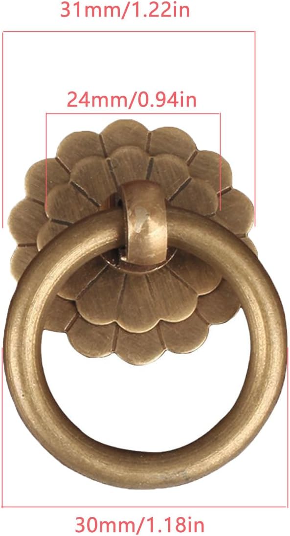 2 Pack Drawer Knobs Vintage Antique Floral Brass Drop Ring Knobs Hardware Cabinet Pull Drawer Pulls Ring Handle Knob for Nightstand Bed Side Table Bedroom Drawers Dresser Night Stand End Table