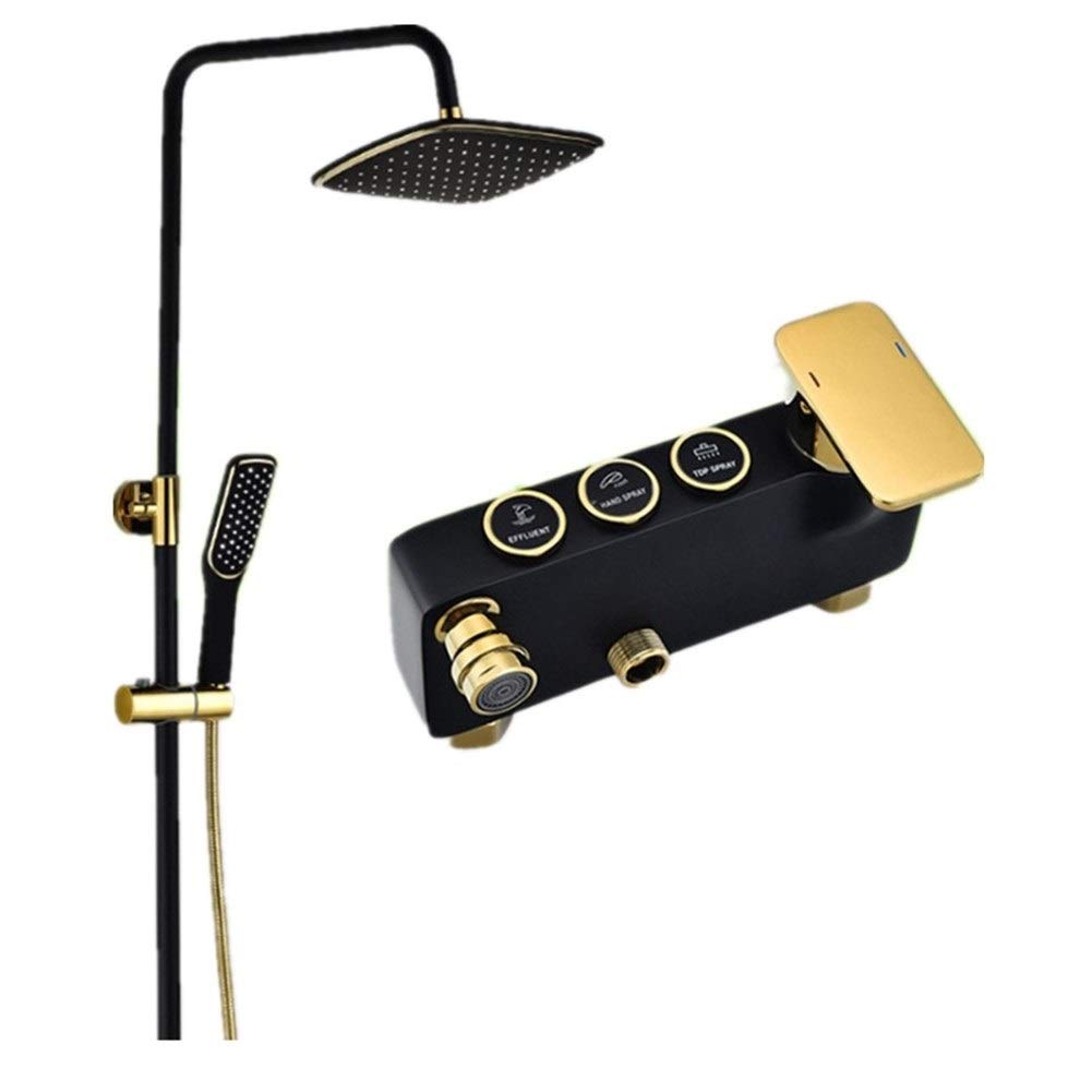 Système de douche à effet de pluie multifonction avec robinet ajustable noir