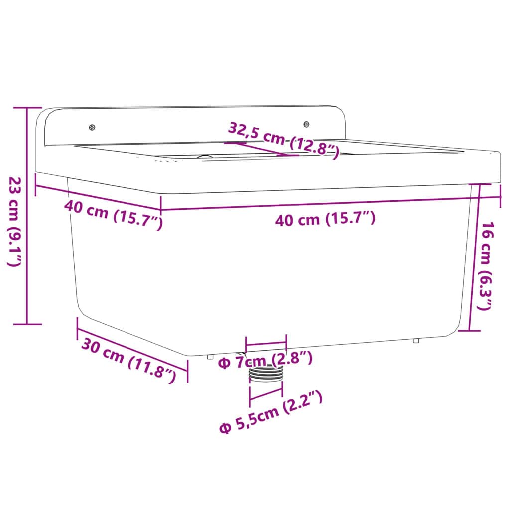 vidaXL Fregadero Lavabo de Pared Resina Gris 40x40x24 cm, Fregadero utilitario, Lavabo de Cuarto de baño, lavamanos, Lavabo utilitario, Lavabo