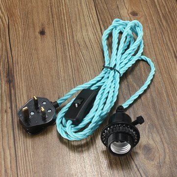 Ubersweet E27 Vintage Fabric Flex Cable Plug In Pendant Lamp Light Socket Holder Bulb-Light Blue