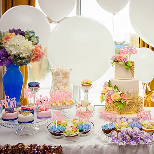 Cotiny 55 Pcs Glitter Mother's Day Cupcake Toppers Rose Gold Love Cake Toppers Cupcake Picks For Mothers Day Birthday Party Cake Decorations #TOP6