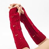 ZLKZZQ Wärmere Winter-Frauen-Handschuhe Stilvolle Hand-Handschuhe Mädchen-Arm-Häkeln-Stricken-hohler Herz-Handschuh-warme Fingerlose Handschuhe -Red-One Size