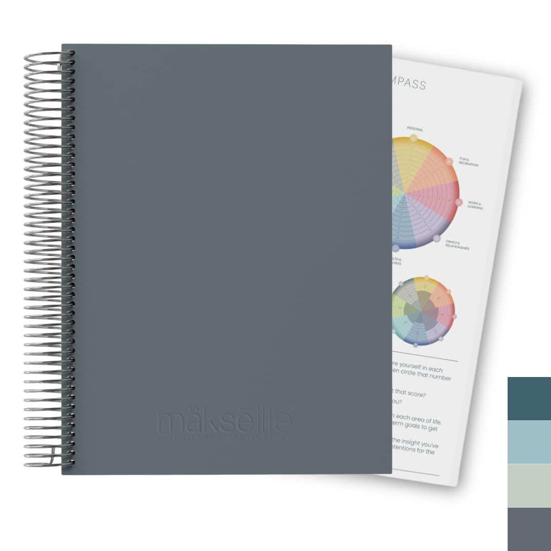 MäksēLife A5 trimestrale senza data per fissare obiettivi + agenda giornaliera – carta riciclata da 120 g/m², copertina in similpelle vegana Luxe, sistema di impostazione degli obiettivi, pagine di
