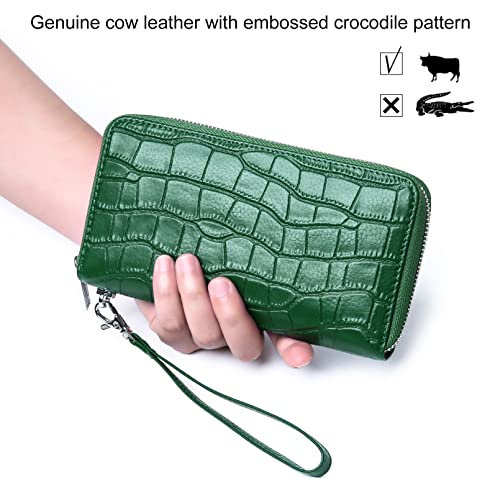Utenwat Womens Wallets Large Capacity Rfid Blocking Genuine Leather Wallet For Women Zip Clutch Card Holder With Wristlet Green #TOP4