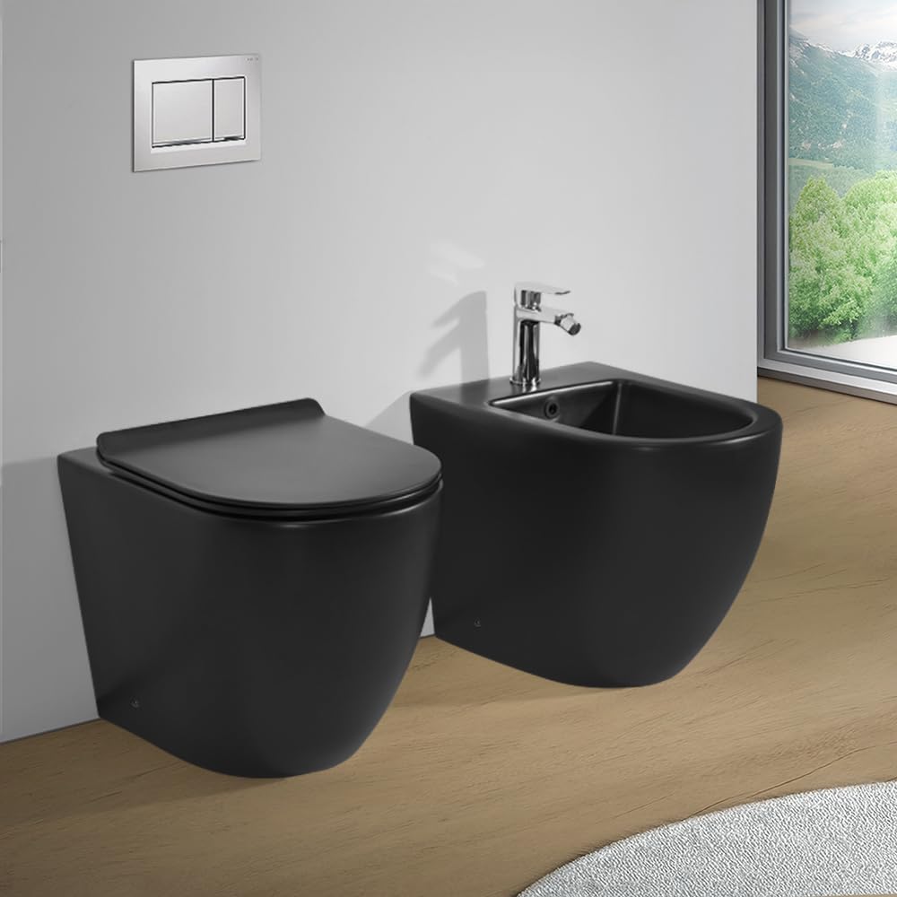 WC Filomuro Ceramica Nero Opaco Scarico Tornado Design Moderno E Igiene Superiore Tokyo