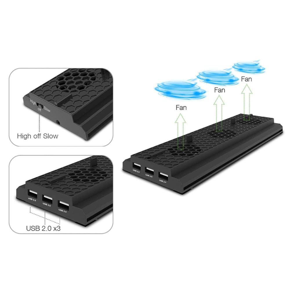 N+B Soporte Vertical de Refrigeración para Xbox One X, 3 Ventiladores, 3 Puertos USB, Negro