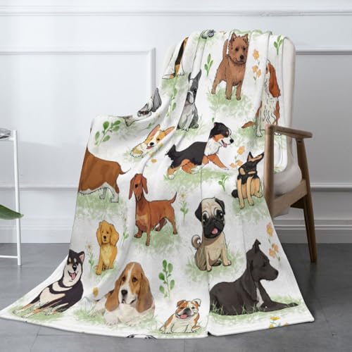 Dog Pattern Flannel Blanket - Soft Lightweight & Warm,Perfect for Bed, Sofa, Camping, Travel Gifts for pet Lovers Women Men Kidsr 50