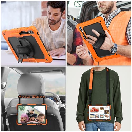 Image of SEYMAC stock Case for Samsung Galaxy Tab S10+ Plus / S9 FE+ Plus / S9+ Plus 5G Tablet Case 12.4'' Protective with Screen Protector, Pen Holder, 360 Rotate Stand, Hand Strap, Shoulder Strap, Orange1